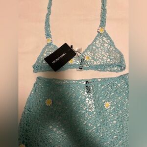 PrettyLittleThing Blue Crochet Bralette and Skirt Set